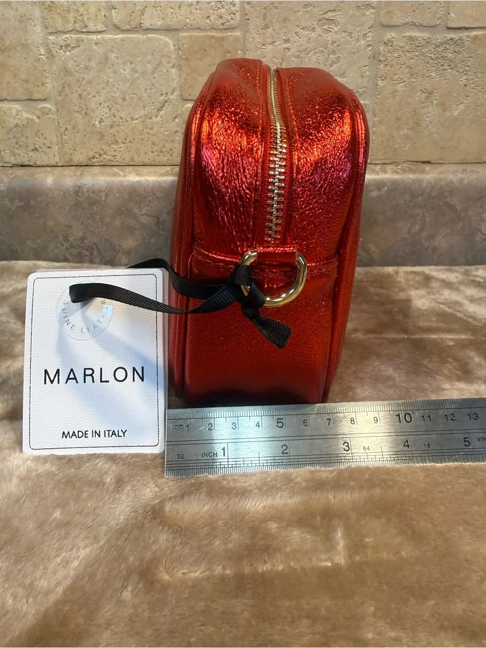 Marlon Made In Italy Red Metallic Crossbody Bag